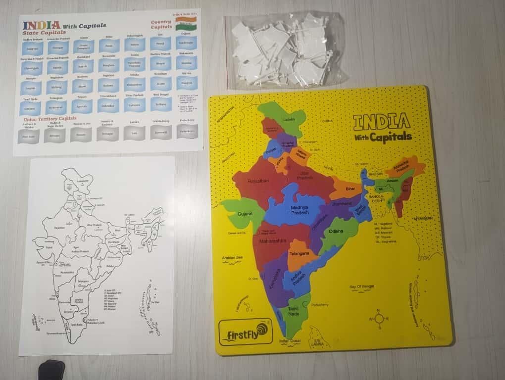Jigsaw Puzzle Indian Map with State Capitals and Flag Educational Learning for Kids