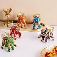 Rajasthani Elephant Tea Light Candle Holder (Pack of 4)