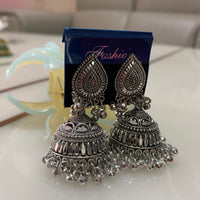 Traditional Oxidized Silver Jhumki Earrings for Women