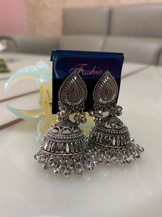 Traditional Oxidized Silver Jhumki Earrings for Women