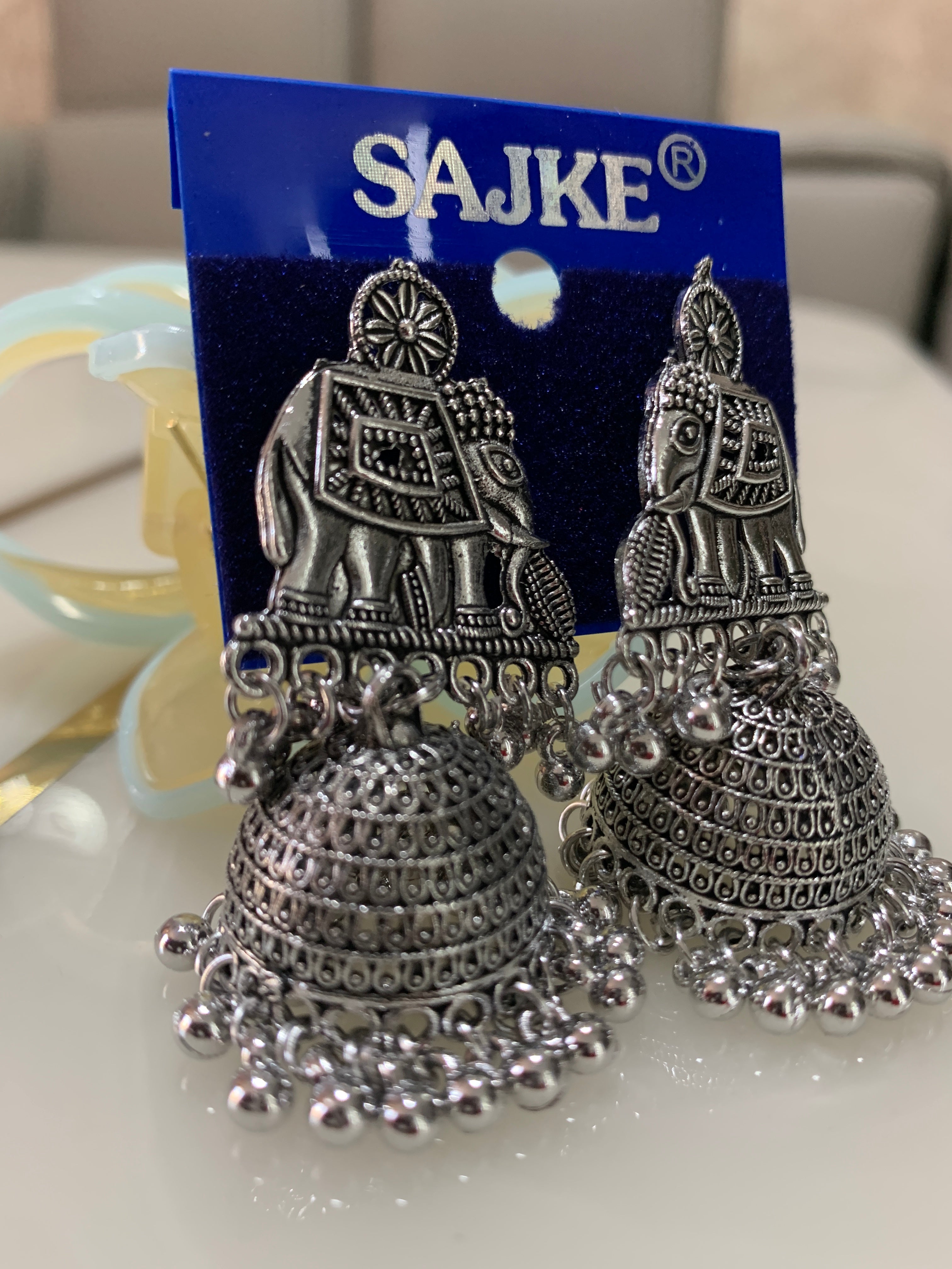 Oxidized Silver Elephant Jhumki Earrings for Women