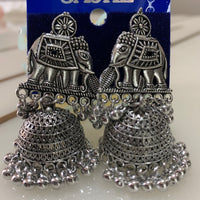 Oxidized Silver Elephant Jhumki Earrings for Women
