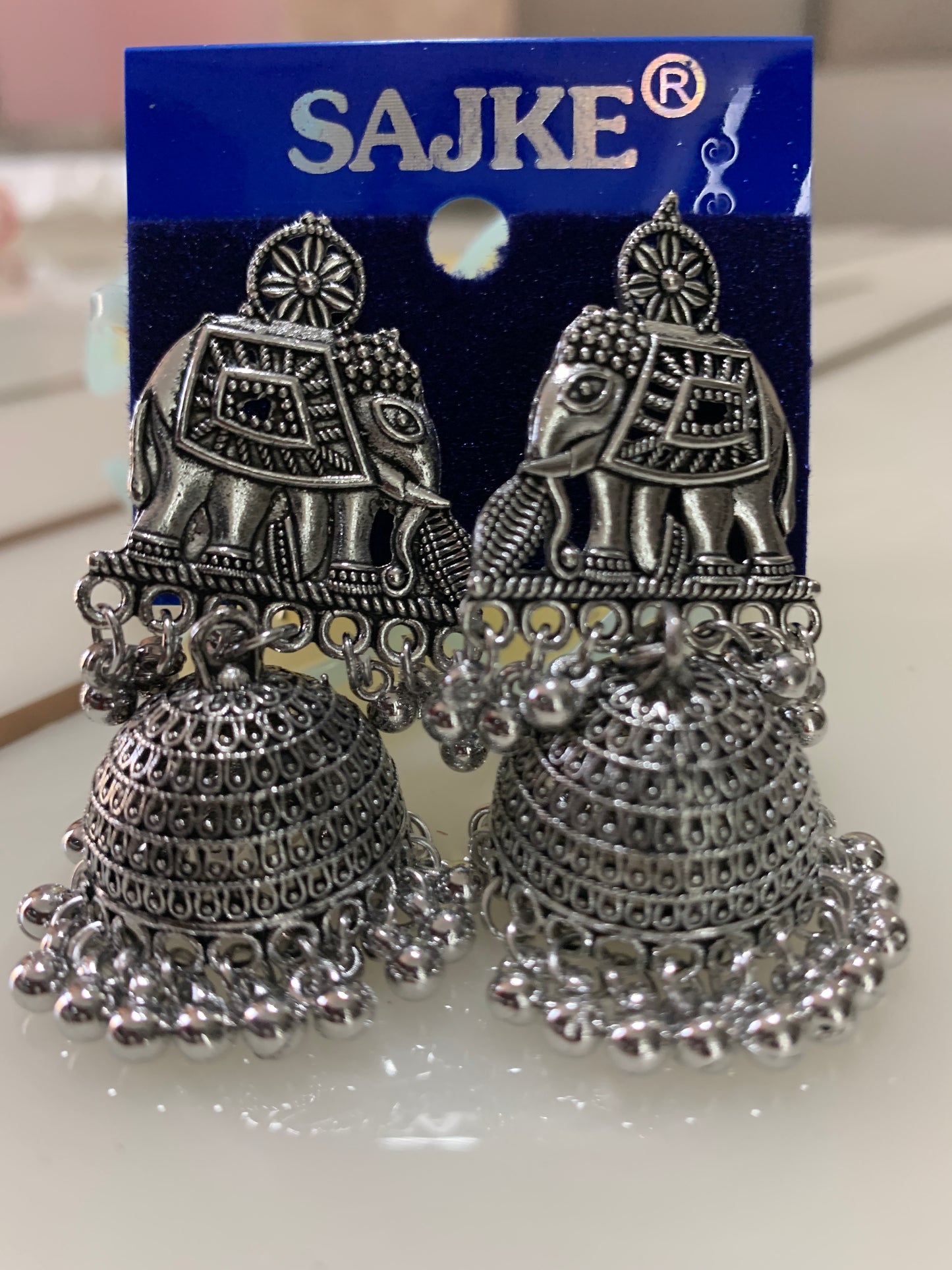 Oxidized Silver Elephant Jhumki Earrings for Women