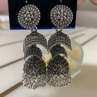 Oxidised Silver Layered Umbrella Jhumka Earrings for Women