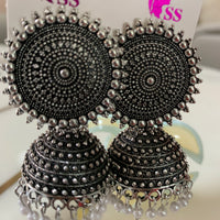 Oxidised Silver Jhumka Earrings with Pearl Drops