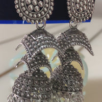 Oxidised Silver Layered Umbrella Jhumka Earrings for Women